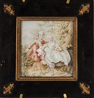 After François-Hubert Drouais (French, 1727-1775) Watercolor, 18th.c., Charles-Philippe And His Sister Clotilde Of France, H 4'' W 3.7''