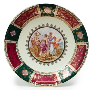 Royal Vienna (Austrian) Painted Porcelain Plaque, Allegorical Scene, Dia. 13''