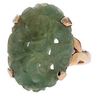 Tiffany & Co. 14 Karat Gold Carved Jade Ring 