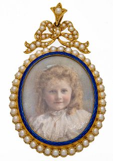 15K Yellow Gold Frame And Portrait Pendant H 2.2'' W 1.3'' 17g