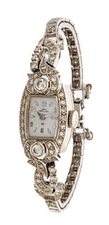 Lady Hamilton 14 Kt White Gold And Diamond Wrist Watch L 6''