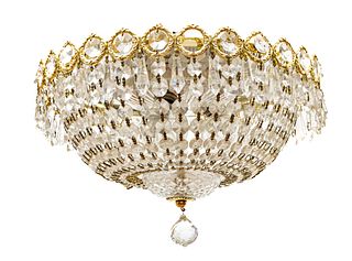 Brass And Crystal Chandelier, H 6'' Dia. 12''