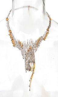 Erte Sterling Silver & 14K Gold, Mother Of Pearl Limited Edition Necklace "Sophistication", L 18'' 86.5t oz