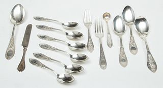 Newell Harding, Boston 1796 - 62, Sterling Silver (9 Pieces) Exotic Bird Pattern+ 5 Others Ca. 1875, 13t oz 14 pcs