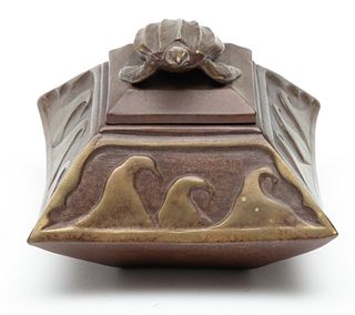 Bronze Container, Sea Turtle On Cover #13/500 Ca. 1900, H 4'' W 4.5''