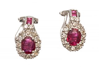 2.05ct Ruby, Diamond, 18kt White Gold Earrings, H .7'' W .25'' 5g