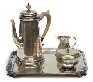 James Robinson (NYC, Est. 1912) English Sterling Silver Coffee Service Set, 1967, H 9.5'' W 4.75'' L 8.5'' 80.37t oz 4 pcs
