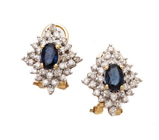 Blue Sapphire, Diamond & 14kt Yellow Gold Earrings, 4.9g 1 Pair