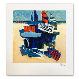 Claude Fauchere, "Beach Hideout" Hand Signed Limited Edition Serigraph on Paper with Letter of Authenticity.