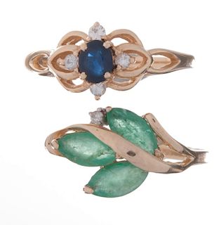 Emerald & Sapphire Gold Rings Duo