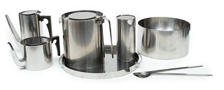 Arne Jacobsen For Stelton (Danish) 'Cylinda Line' Stainless Steel Teapot, Coffeepot, Ice Bucket, Salad Bowl & Mixer, 6 pcs