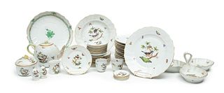 Herend (Hungary, Est. 1826) 'Rothschild Bird' Porcelain Dinner Service, 67 pcs + 1 'Chinese Bouquet' Serving Bowl
