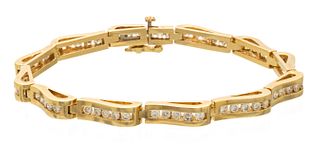 Gold Bracelet, Link Style, Diamonds L 7'' 19.6g