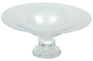 Steuben Hand Bown Crystal Compote, Crown Base, Ca. 1980, H 4'' Dia. 10''