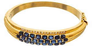 Grecian 18K Yellow Gold, Diamonds And Sapphires Bracelet W 2.5'' 48g