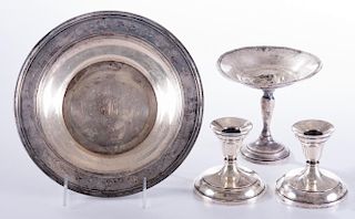 Sterling Candlesticks, Tazza and Bowl