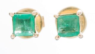 14K Yellow Gold Princess Cut Emerald Earrings