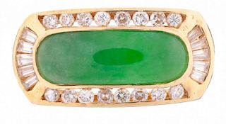 18K Yellow Gold Jade and Diamond Ring