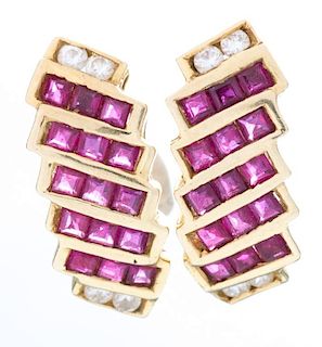 Pair of 14K Ruby & Diamond Earrings