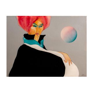 Androgynous Model with Pink Turban, Plexiglass Art, Signed