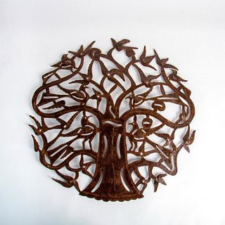 Meda Ulysse (Haitian, 20th c.) Metal Wall Sculpture, Tree with Birds, Signed
