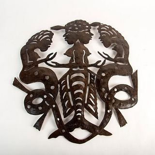 Wilner Etheart (Haitian, 20th c.) Iron Wall Sculpture, Three Mermaids, Signed