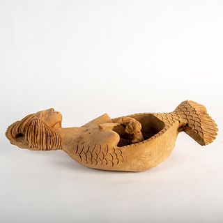 Nacius Joseph (Haitian, b.1939) Wood Carved Agoue Mermaid Sculpture