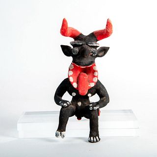 Painted Clay Statuette, Horned Demon