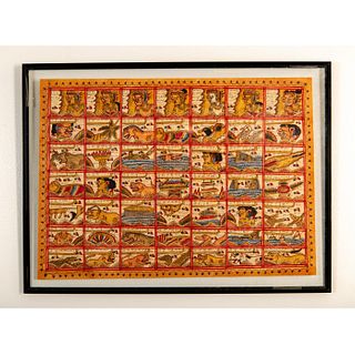 Balinese Astrological Calendar on Textile, Woman with Serpent