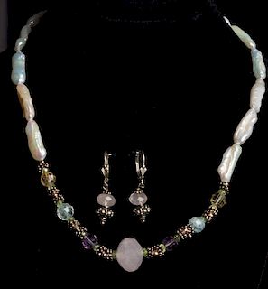 Silver Pearl Necklace and Earring Set