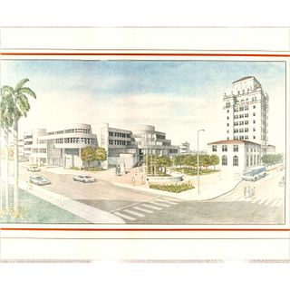 Architectural Illustration Print, Miami Beach Police Dept. & Courthouse