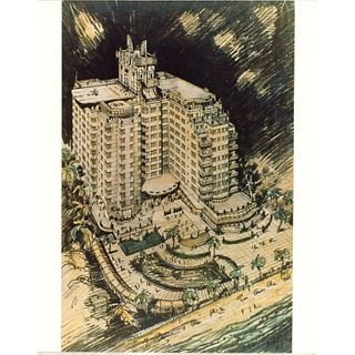 Architectural Illustration Print, Saxony Hotel Miami Beach 1944