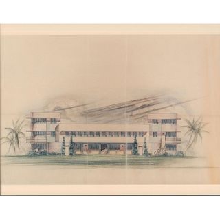 Robert Law Weed Color Print of Proposal for, 30th Street Apartments, Miami 1935
