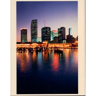 Van Woods, Color Photograph, Miami Skyline at Dusk with Bayside, 1987