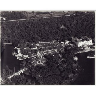 Silver Print Photograph, Vizcaya Villa and Gardens Aerial View, Miami, 1950