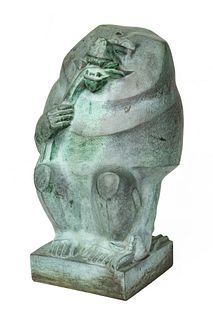 Marshall Fredericks (American, 1909-1998) Bronze Sculpture "Seated Baboon", H 14'' W 8'' Depth 7''