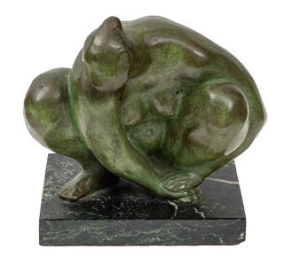 Attributed to Francisco Zúñiga (Mexican, 1912-1998) Bronze Sculpture "Desnudo De Cuclillas", H 6'' W 7''