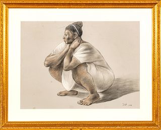 Attributed to Francisco Zúñiga (Mexican, 1912-1998) Charcoal And Pastel On Paper, 1974, Juchitecan Woman (Kneeling), H 21.5'' W 29.5''