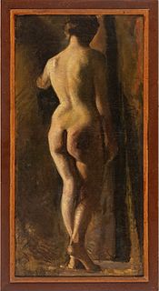 Frank Duveneck (American, 1848-1919) Oil On Canvas Mounted To Board, Female Nude, H 35'' W 17''