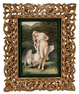 E. K. Kaley, Painting On Porcelain Ca. 1900, Leda And The Swan, H 10.7'' W 7.2''