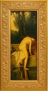 W. Margetson Neoclassical Syle Painting On Porcelain Plaque  Late 20th C., After The Bath, H 20'' W 8''