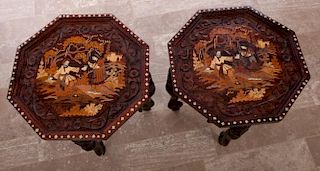 Inlaid Figural End Tables, Pair