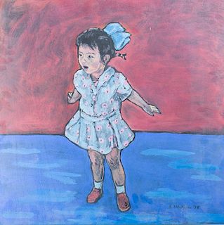 Evelyn Metzger Oil on Panel "Little Chinese Girl"
