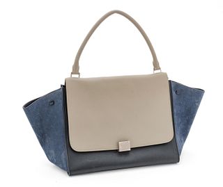 Celine Two Tone Leather And Suede Purse, H 10'' W 8'' L 21''