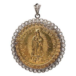 Our Lady of Guadalupe Gold Coin Medallion with Rose Cut Diamonds 