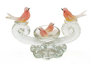 Murano Glass Figurine Of Birds H 5'' L 6.25''
