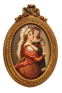Wagner, Hutschenreuther Painting On Porcelain, Mother Daughter Ca. 1900, H 6.5'' W 4.6''