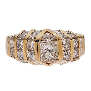 Mister Baguette Princess Cut Diamond Ring in 18 Karat Yellow Gold 
