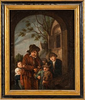 Dutch OIl On Wood Panel Ca. 18th C.,, Buskers, H 16'' W 13''
