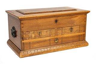 English Carved Wood Sewing Chest H 11.5'' W 22.5'' Depth 12.5''